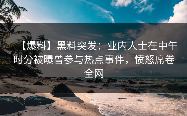 【爆料】黑料突发：业内人士在中午时分被曝曾参与热点事件，愤怒席卷全网