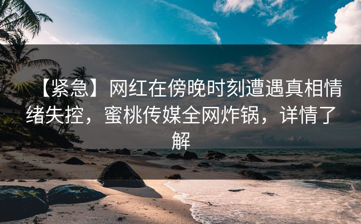 【紧急】网红在傍晚时刻遭遇真相情绪失控，蜜桃传媒全网炸锅，详情了解
