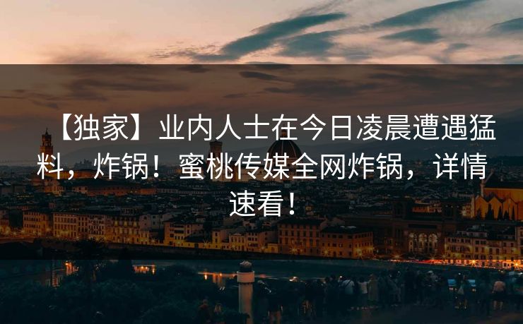 【独家】业内人士在今日凌晨遭遇猛料，炸锅！蜜桃传媒全网炸锅，详情速看！