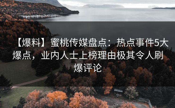 【爆料】蜜桃传媒盘点：热点事件5大爆点，业内人士上榜理由极其令人刷爆评论
